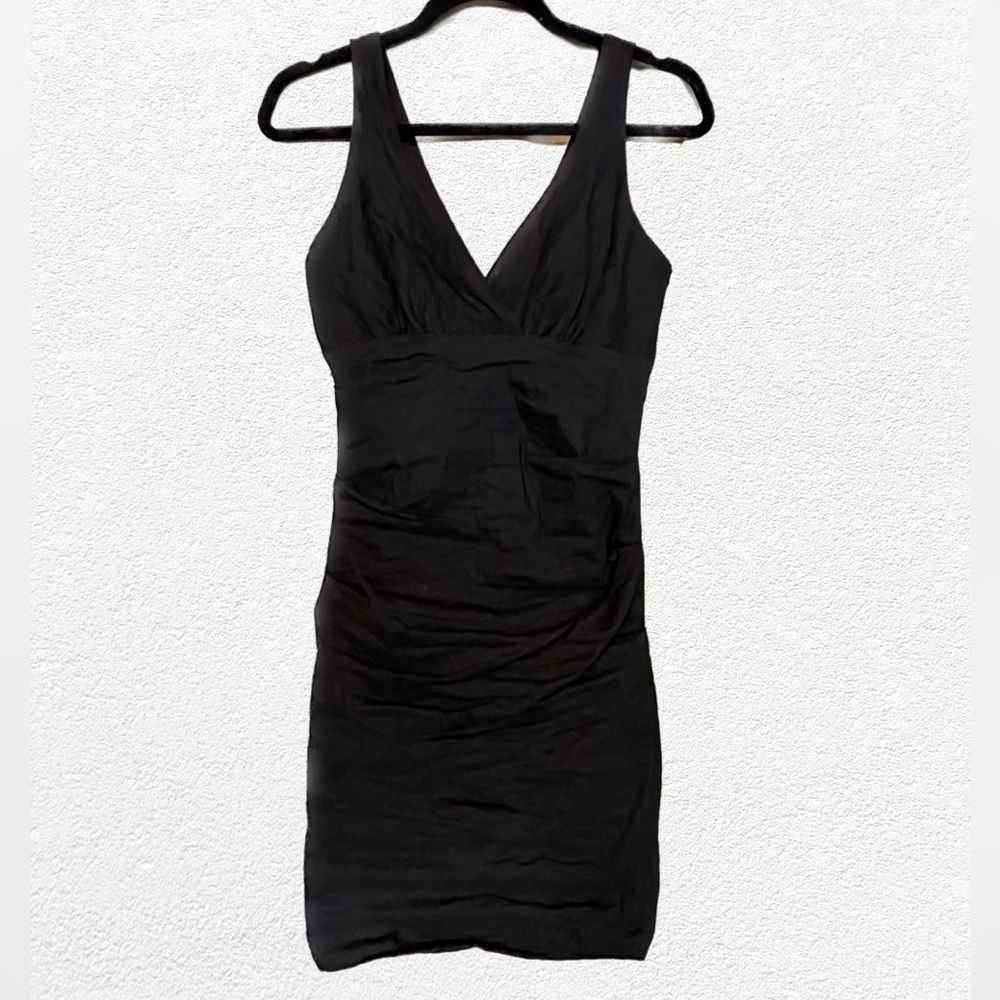NWT Nicole Miller Artelier Cotton Metal Ruched Sleeveless Dress in black, sz 8